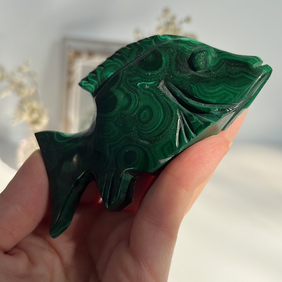 Natural Malachite Carving Green Crystal Orbicular Pattern Banding Rare Find OOAK - Picture 8 of 11